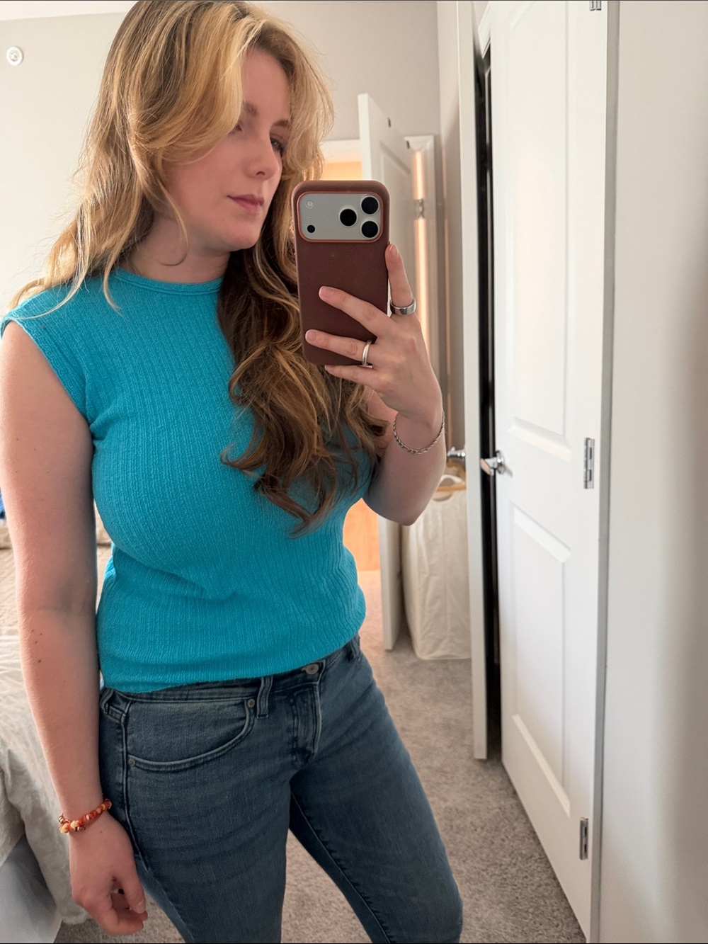 Sleeveless Ribbed Tank Top in Bright Teal